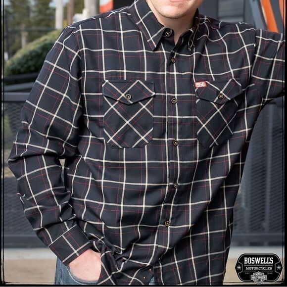 Dixxon flannel Company Boswells 1950 Harley Davison, black/red plaid size L, NWT - Picture 4 of 5